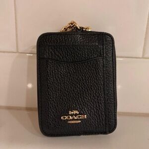 Coach Black Leather Phone Sleeve with Gold Accents